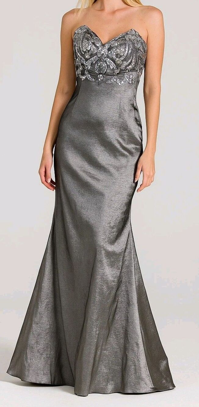 JUMP APPAREL Formal Silver Full Length Dress Juniors 5/6 Strapless Black Tie